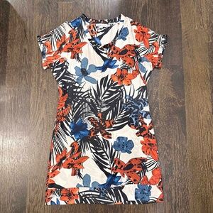 See by Chloé womens Ruffle Neck Short Sleeve 100% silk Floral Print dress Sz 8 M